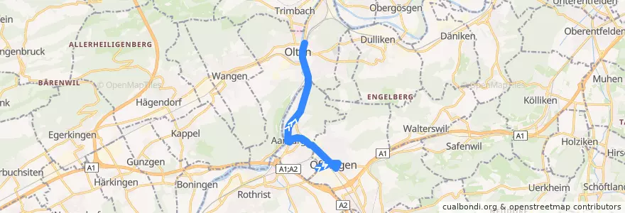 Mapa del recorrido Bus 508: Oftringen => Olten de la línea  en Bezirk Zofingen.