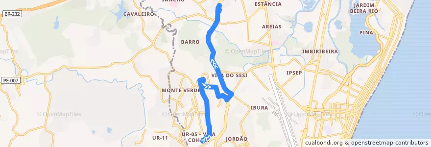Mapa del recorrido UR-05 - TI Barro (BR-101) de la línea  en Recife.
