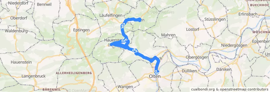 Mapa del recorrido Bus 506: Olten => Ifenthal => Wisen SO de la línea  en Bezirk Gösgen.