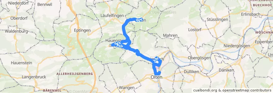 Mapa del recorrido Bus 506: Wisen SO => Ifenthal => Olten de la línea  en Bezirk Gösgen.