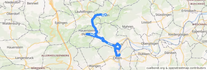 Mapa del recorrido Bus 506: Wisen SO => Olten de la línea  en Bezirk Gösgen.