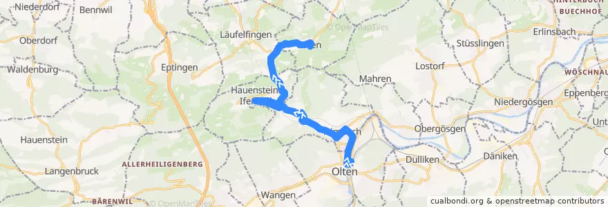Mapa del recorrido Bus 506: Olten => Wisen SO de la línea  en Bezirk Gösgen.