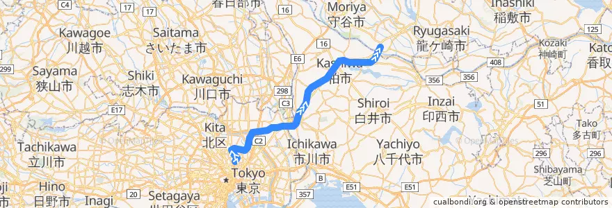 Mapa del recorrido JR常磐線快速（下り） de la línea  en 일본.