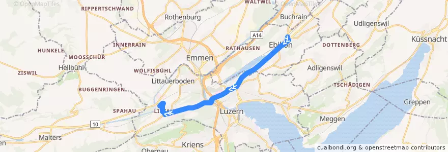 Mapa del recorrido Bus 30: Ebikon, Bahnhof => Littau, Bahnhof de la línea  en Luzern.