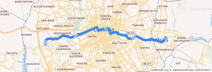 Mapa del recorrido Pinhais / Campo Comprido de la línea  en Curitiba.