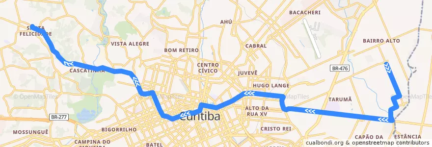 Mapa del recorrido Bairro Alto / Santa Felicidade de la línea  en Curitiba.