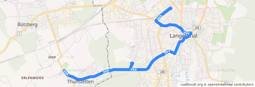 Mapa del recorrido Bus 52: Thunstetten => Langenthal de la línea  en Langenthal.