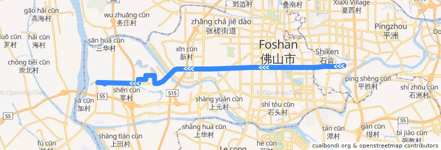 Mapa del recorrido G13路（丽日广场-紫南商贸城） de la línea  en 禅城区 (Chancheng).