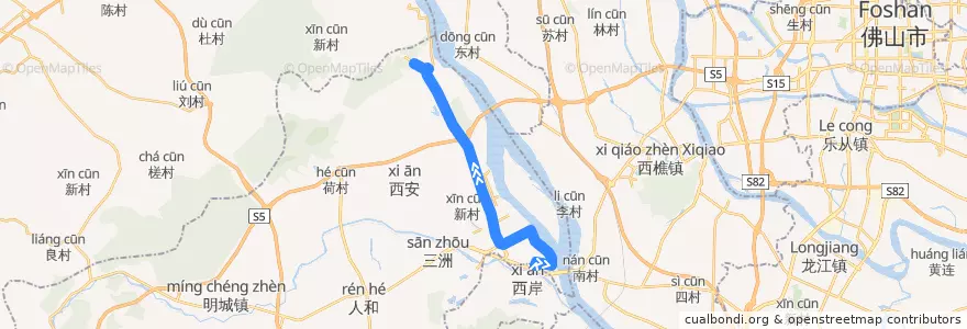 Mapa del recorrido 521路（高明客运站-广东职业技术学院） de la línea  en 高明区 (Gaoming).