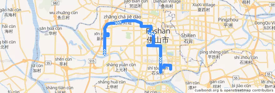 Mapa del recorrido 123路（智慧新城公交枢纽站-湾华管理区） de la línea  en 禅城区 (Chancheng).