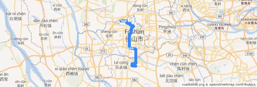 Mapa del recorrido 118路（郊边-大墩村） de la línea  en 佛山市.