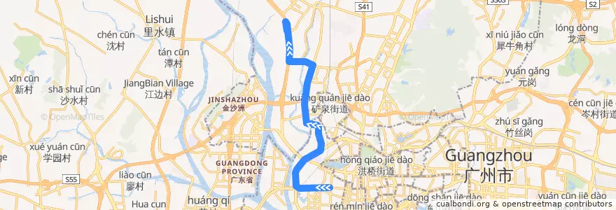 Mapa del recorrido 夜2路[陈家祠(中山七路)总站-石潭西路口] de la línea  en Гуанчжоу.
