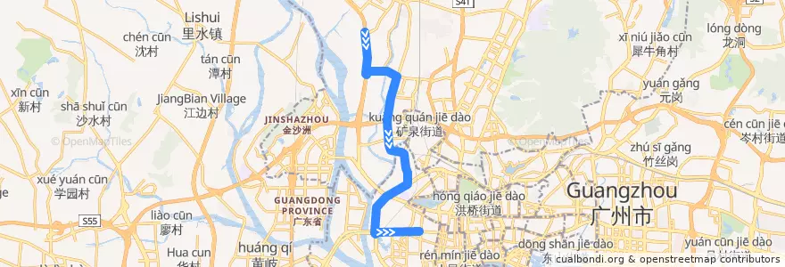 Mapa del recorrido 夜2路[石潭西路口-陈家祠(中山七路)总站] de la línea  en Guangzhou City.