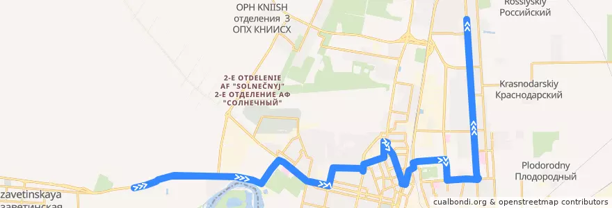 Mapa del recorrido Маршрутное такси №85: Улица имени Калинина => улица Тепличная de la línea  en Krasnodar Municipality.