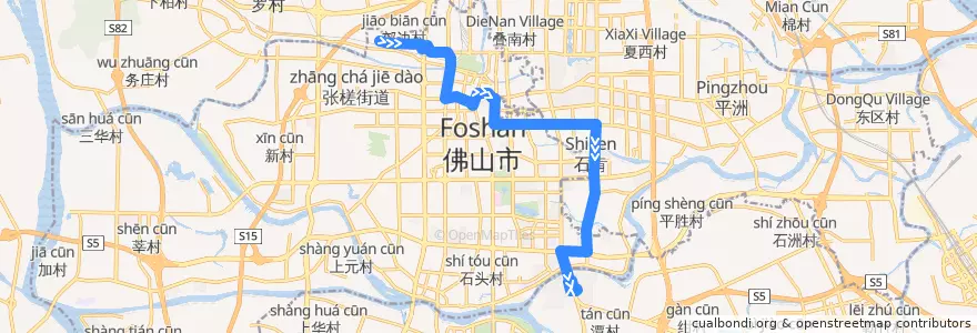 Mapa del recorrido 156路（火车站江边村-碧桂花城） de la línea  en 仏山市.