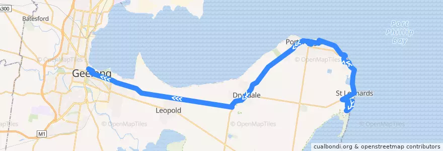 Mapa del recorrido Bus 60: St Leonards => Portarlington => Geelong Station de la línea  en City of Greater Geelong.