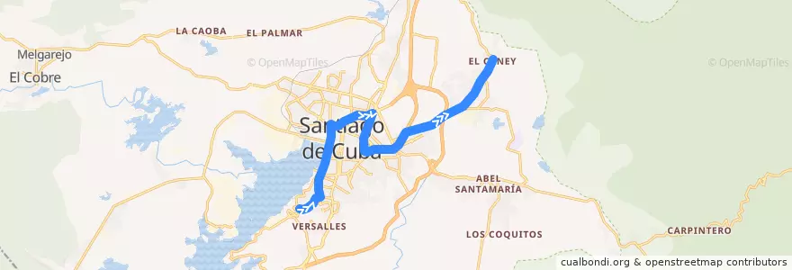 Mapa del recorrido Ruta P3. Altamira->El Caney de la línea  en Ciudad de Santiago de Cuba.