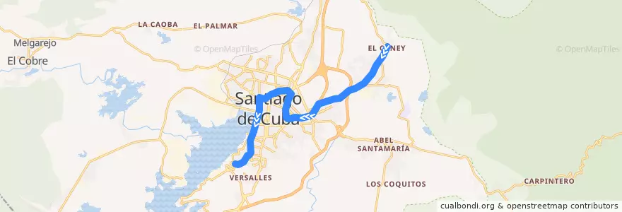 Mapa del recorrido Ruta P3. El Caney->Altamira de la línea  en Ciudad de Santiago de Cuba.