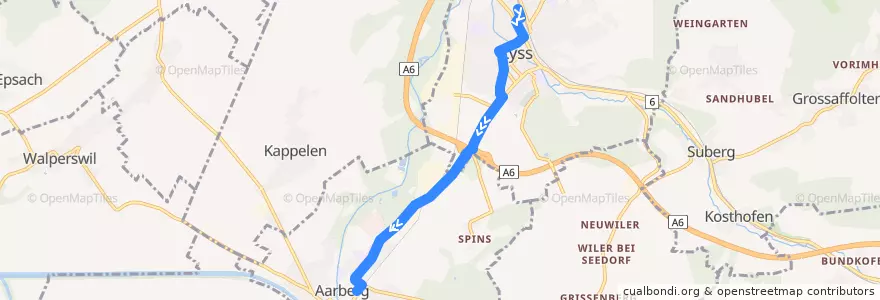 Mapa del recorrido Bus 361: Lyss => Aarberg de la línea  en Verwaltungskreis Seeland.