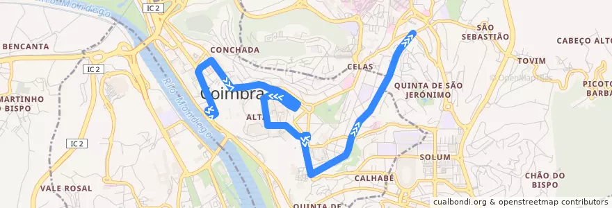Mapa del recorrido 103: Estação Nova => Universidade => Santo António dos Olivais de la línea  en Sé Nova, Santa Cruz, Almedina e São Bartolomeu.