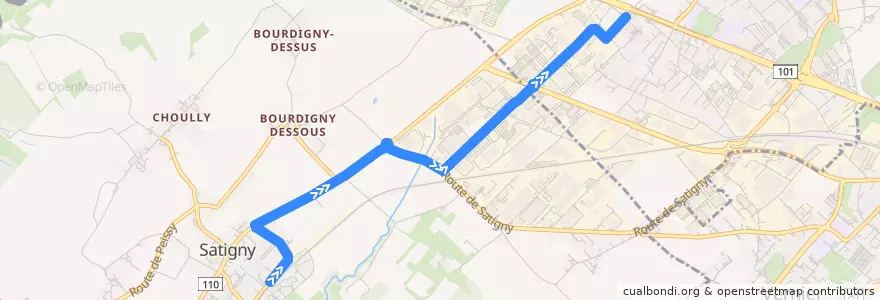 Mapa del recorrido Bus 71: Satigny-Gare → Hôpital de La Tou de la línea  en 日內瓦.