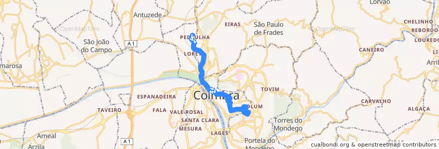 Mapa del recorrido 5: Pedrulha => Estádio de la línea  en Sé Nova, Santa Cruz, Almedina e São Bartolomeu.