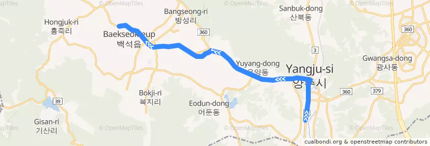 Mapa del recorrido 양주 따복버스 365-1번 de la línea  en 양주시.