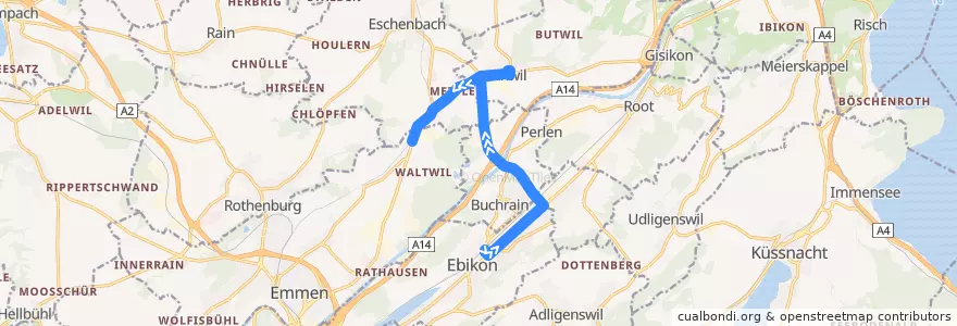 Mapa del recorrido Bus 111: Ebikon => Waldibrücke de la línea  en Lucerne.