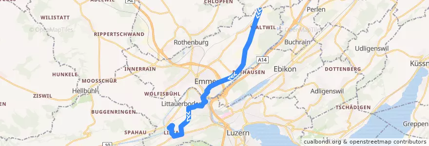 Mapa del recorrido Bus 40: Waldibrücke => Emmen => Littau de la línea  en Lucerne.