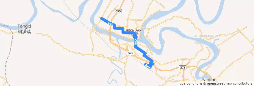Mapa del recorrido 116路 工商职业学院（区公安局）→ 火车站 de la línea  en Hechuan District.