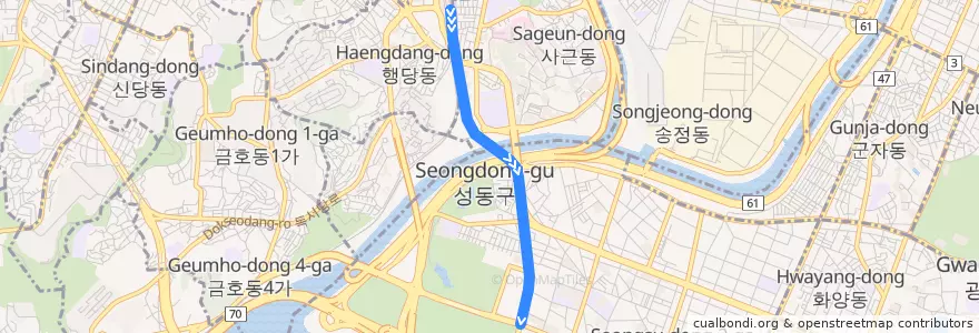 Mapa del recorrido 수도권 전철 분당선: 왕십리 → 죽전 de la línea  en 성동구.