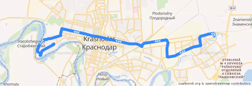 Mapa del recorrido Автобус №90: Комсомольский микрорайон => Юбилейный микрорайон de la línea  en городской округ Краснодар.
