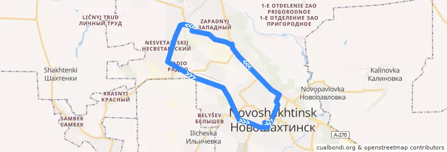 Mapa del recorrido Автобус 1А: Центр =>УПК => Центр de la línea  en городской округ Новошахтинск.