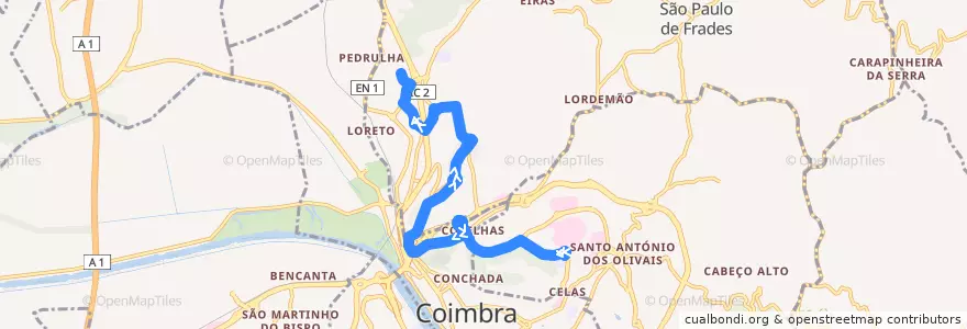 Mapa del recorrido 35: Hospitais UC => Pedrulha de la línea  en Coímbra.