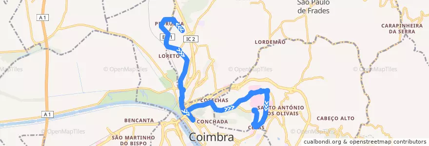 Mapa del recorrido 35: Pedrulha => Hospitais UC de la línea  en Coímbra.