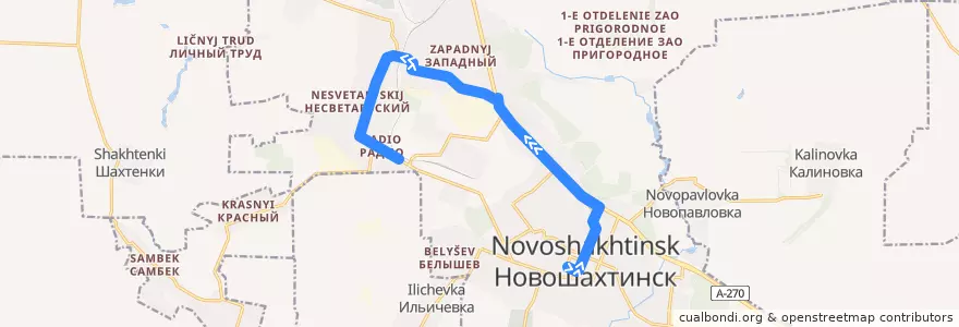 Mapa del recorrido Автобус 1: Центр => Радио 2 de la línea  en городской округ Новошахтинск.