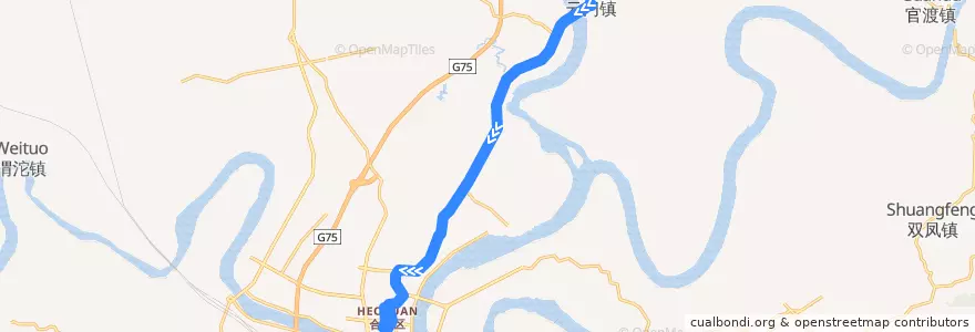 Mapa del recorrido 919路 云门→红岗山路 de la línea  en 钓鱼城街道.