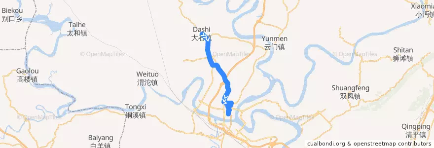 Mapa del recorrido 939路 大石→红岗山路 de la línea  en 合川区.