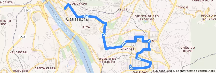 Mapa del recorrido 24T: Quinta da Nora/Bairro Norton de Matos => Palácio da Justiça de la línea  en Coímbra.
