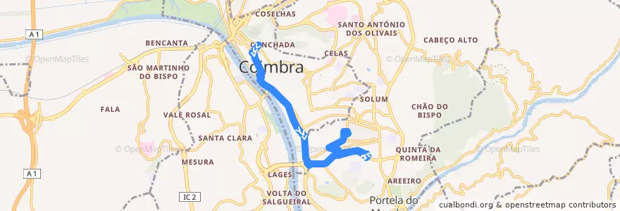 Mapa del recorrido 24T: Palácio da Justiça => Quinta da Nora/Bairro Norton de Matos de la línea  en Coimbra.