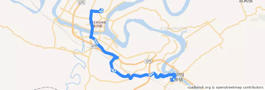 Mapa del recorrido 959A路 客运中心→盐井 de la línea  en 合川区.