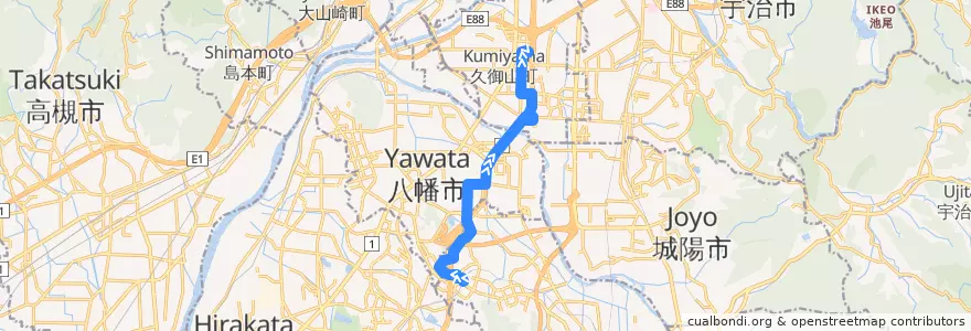 Mapa del recorrido イオン松井山手線 de la línea  en 京都府.