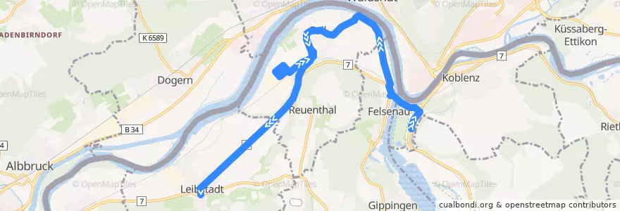 Mapa del recorrido Bus 147: Koblenz => Militärmuseum => Leibstadt de la línea  en Bezirk Zurzach.