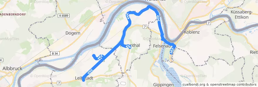 Mapa del recorrido Bus 147: Koblenz => Leibstadt de la línea  en Bezirk Zurzach.