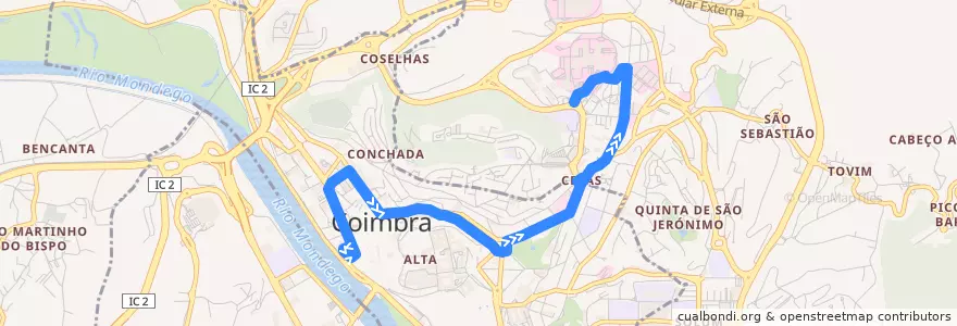 Mapa del recorrido 29: Estação Nova => Hospitais UC de la línea  en Coimbra.
