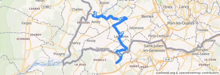Mapa del recorrido Bus 76: La Plaine-Gare → Viry-Eglise de la línea  en Cenevre.