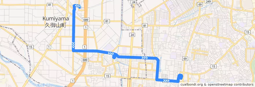 Mapa del recorrido 大久保中書島線 de la línea  en Prefectura de Kioto.