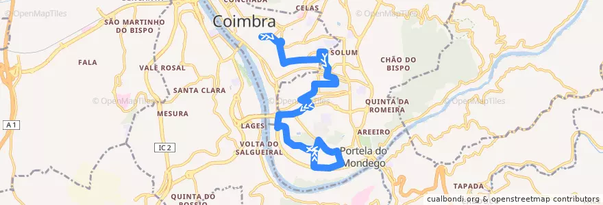Mapa del recorrido 34T: Universidade => Pólo 2/Quinta da Portela de la línea  en Coímbra.