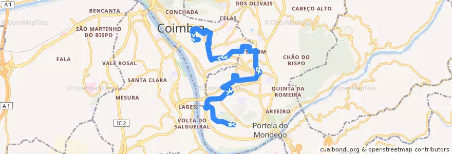 Mapa del recorrido 34: Pólo 2 => Universidade de la línea  en Coímbra.