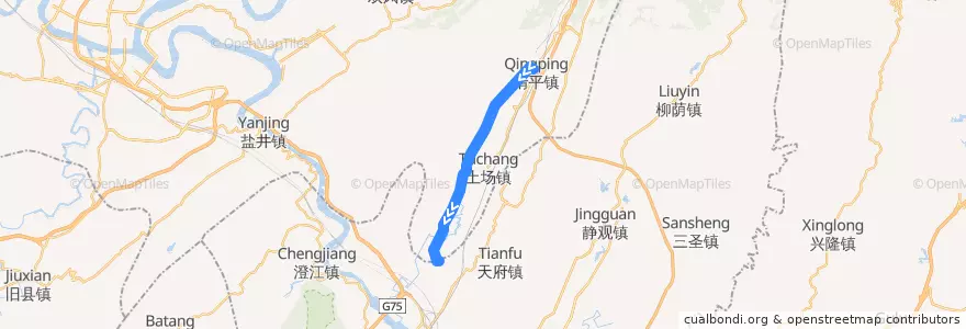 Mapa del recorrido 959路 清平→三口村 de la línea  en 合川区.